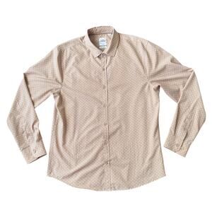 Tan Heart Print Button Shirt – Minimalist Stretch M
